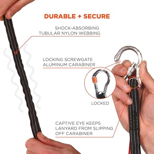 - 19002 Squids 3100 Tool Lanyard with Single Carabiner and Adjustable Black
