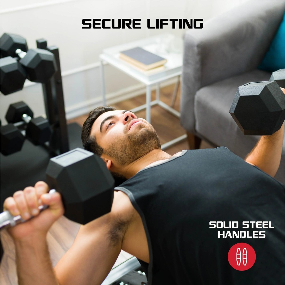 FitRx 25lbs Rubber Hex Dumbbell Set – Solid Steel Handles