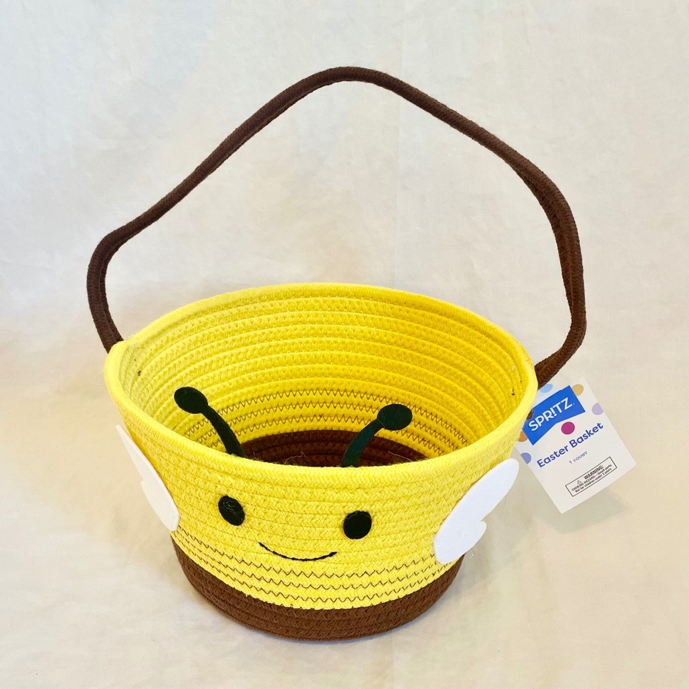 Spritz Bumblebee Circular Rope Decorative Easter Basket Yellow Brown New