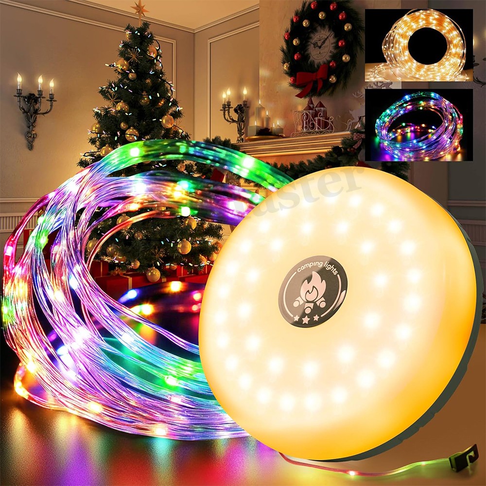Portable LED Camping String Lights USB Rechargeable Stowable Tent Lamp Lantern