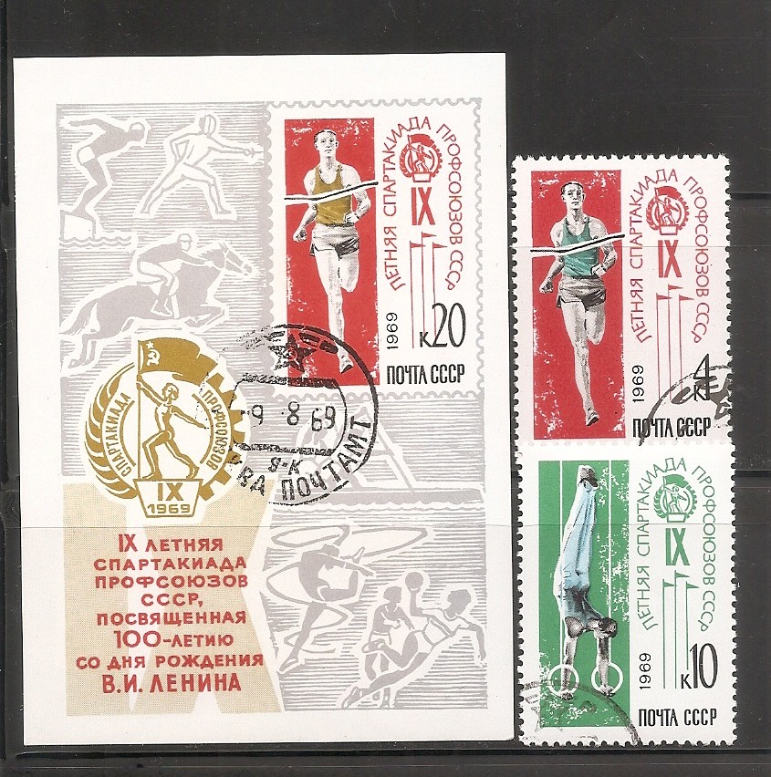 Russia SC # 3629-3631 9th Trade Union Spartakiad . CTO. MNH