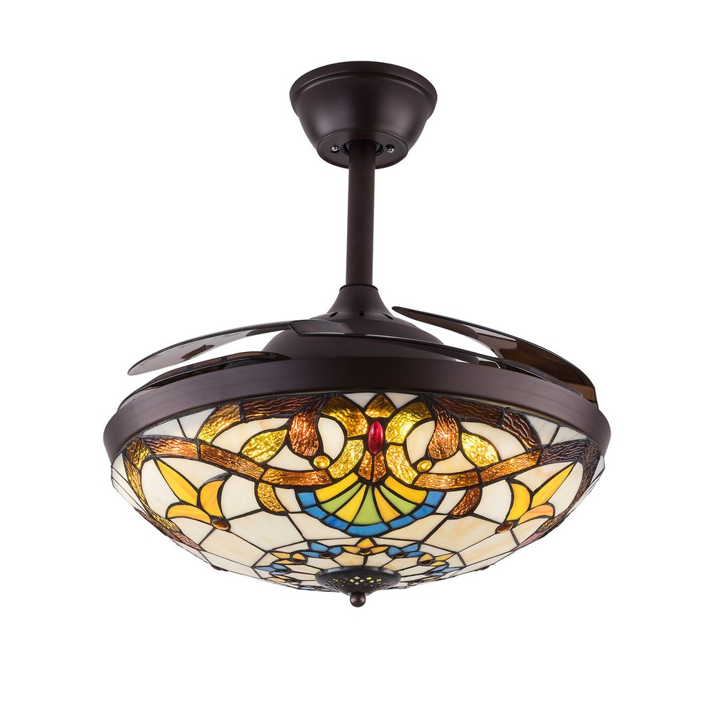 42" Tiffany Retractable Ceiling Fan & Remote + Light LED Dimmable Chandelier