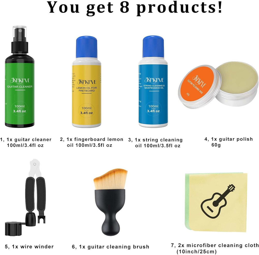 Guitar Cleaning Kit – 8-Pack Complete Care Set with Innovative Sponge Applicator