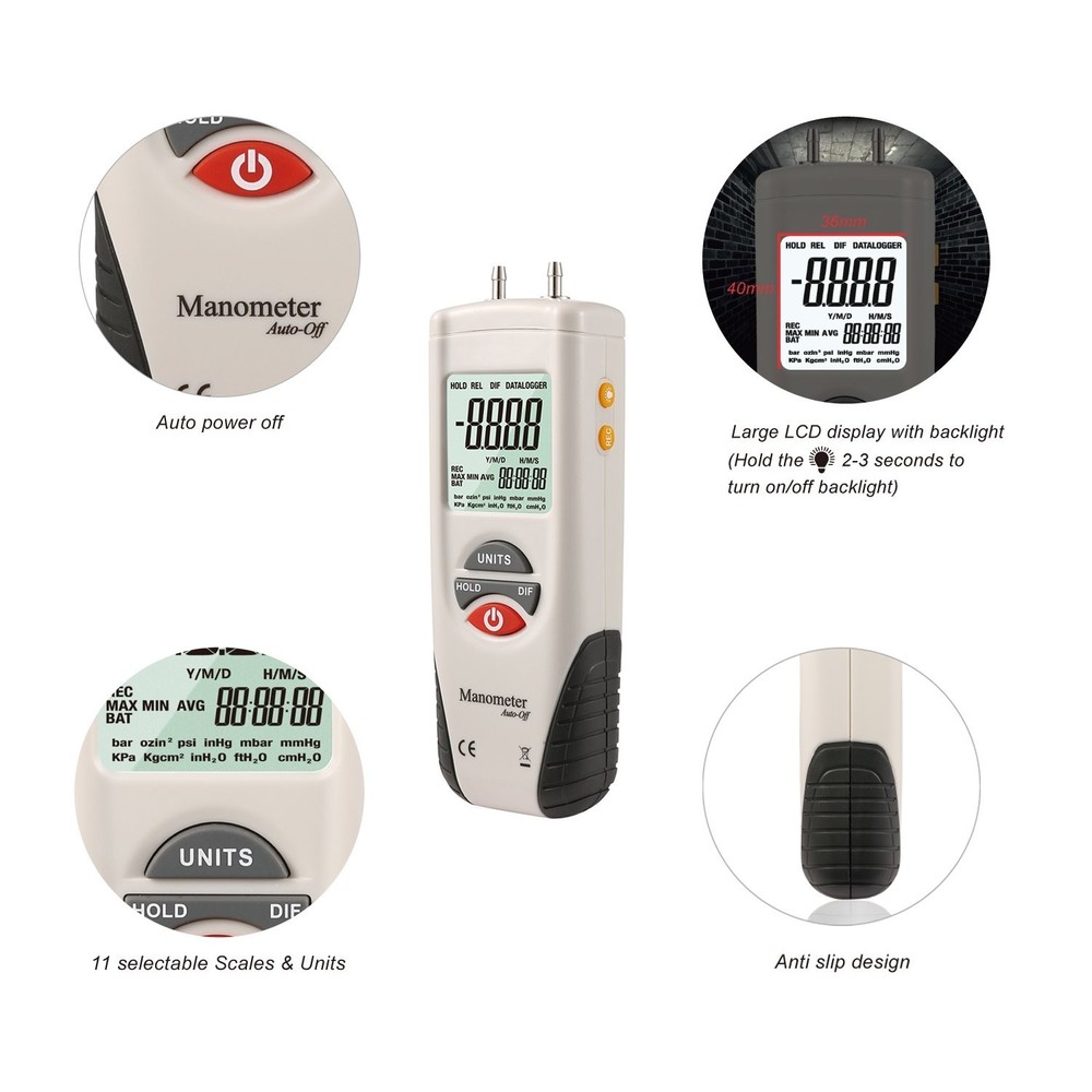 High Accuracy Digital Manometer - Lightweight and User-Friendly Pressure Tester