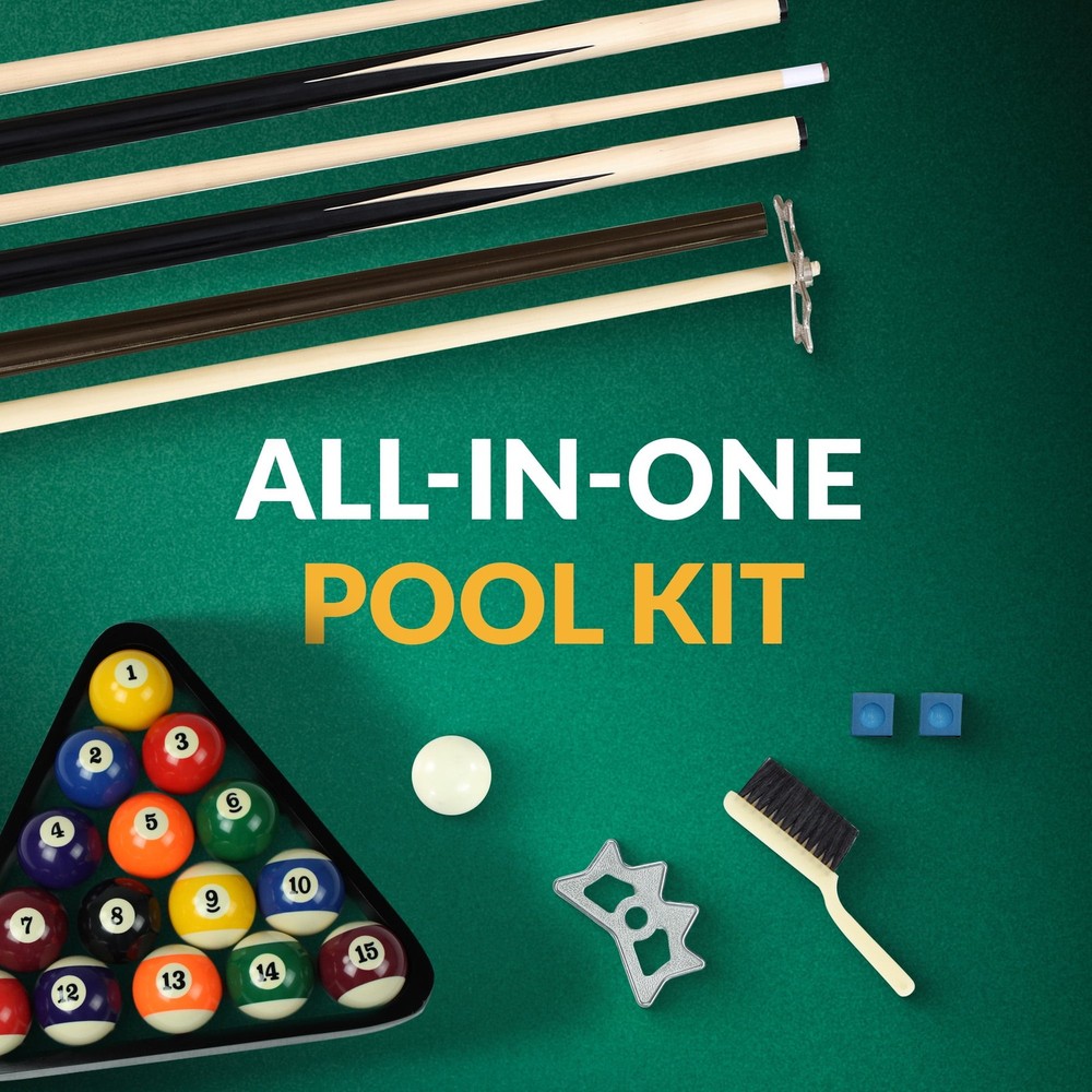 Pool Table Billiard Accessory Kit W/ Cues Rack Chalk Brush