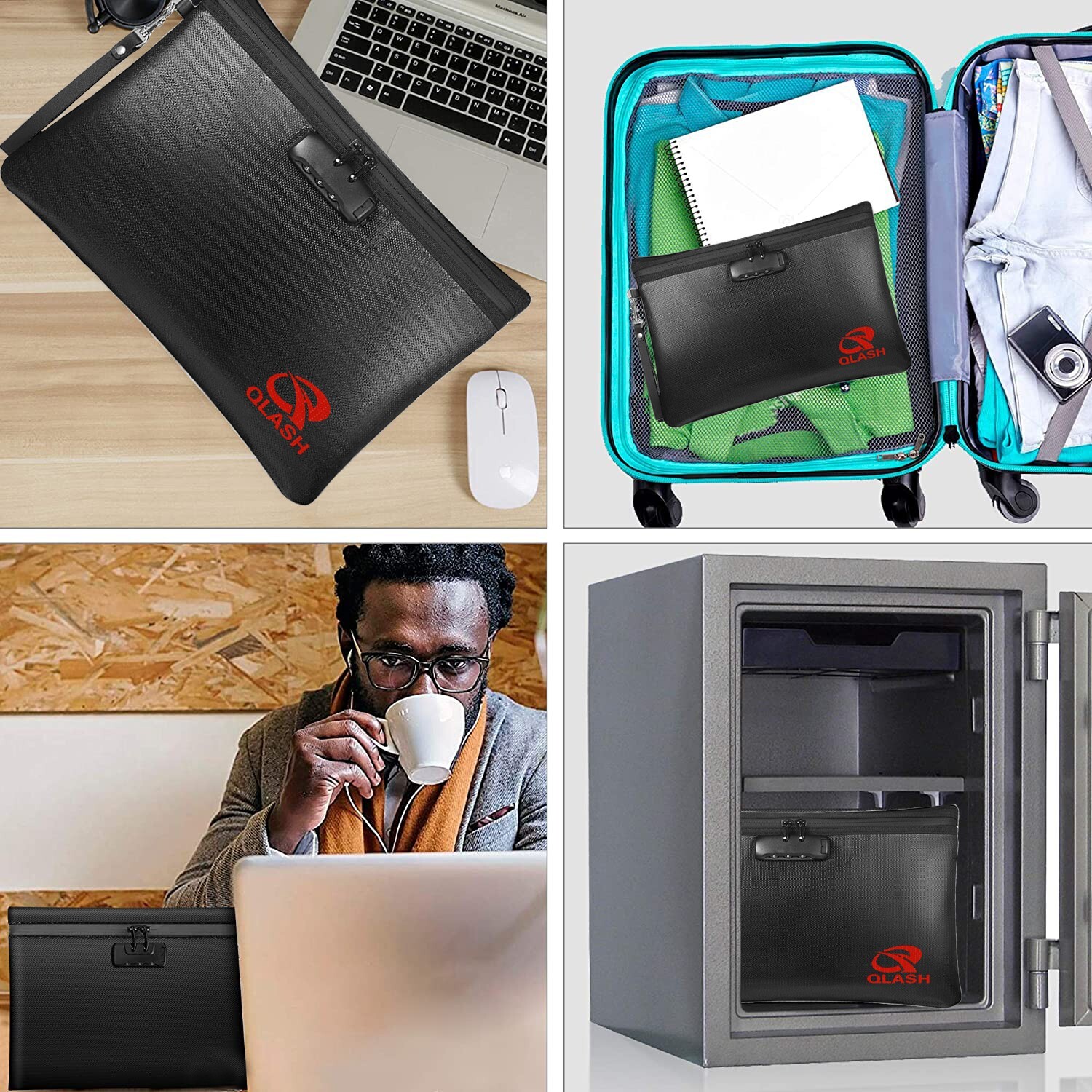 FireProof Document Bag with Lock, 14x10" Large Money Pouch for Cash A4 Paper