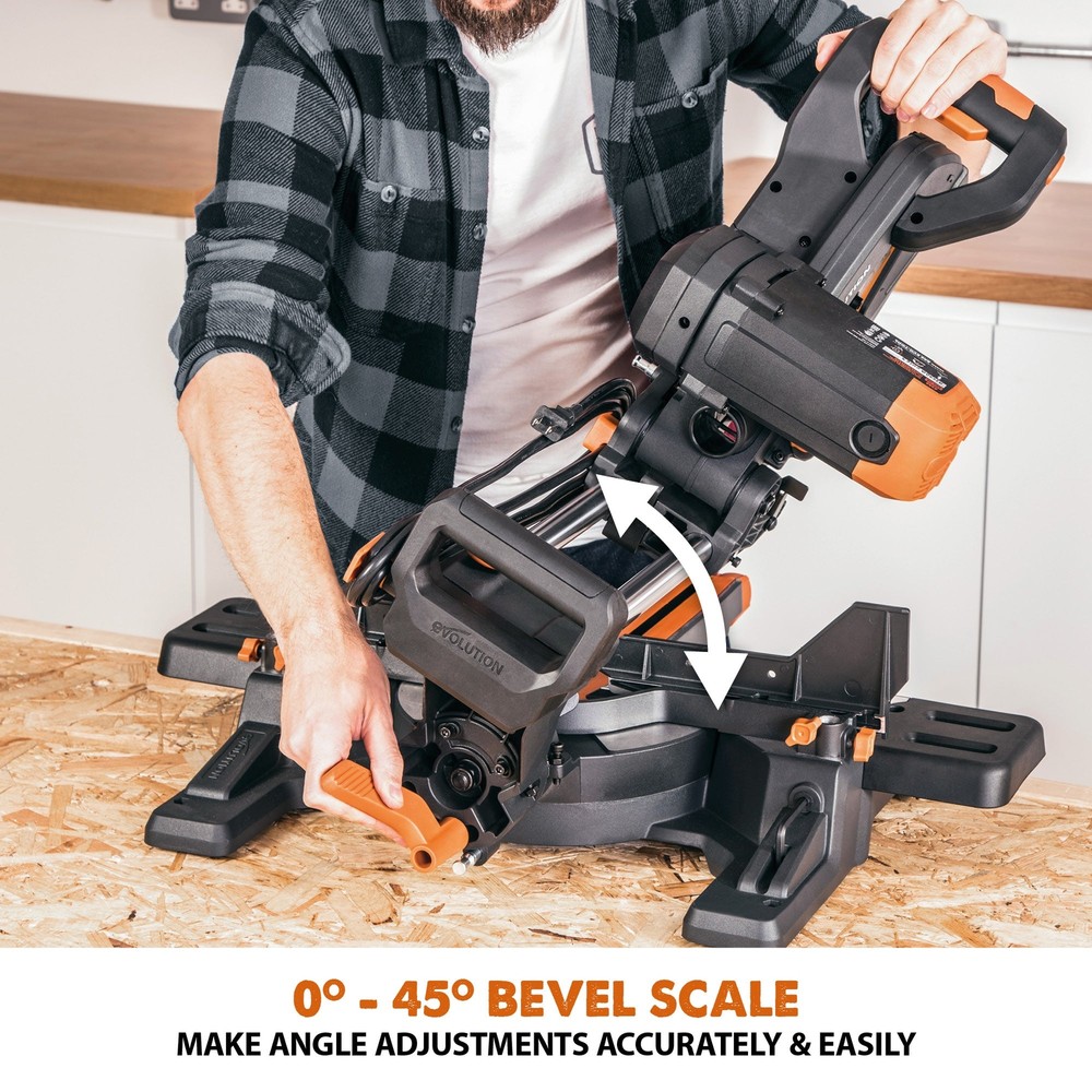 Evolution R255SMS-DB+: Dual Bevel Sliding Miter Saw With 10 in. Multi-Material C
