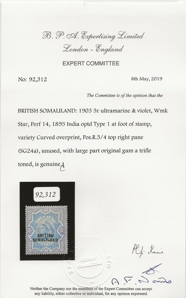 SOMALILAND 1903 SG 24a MINT CERT