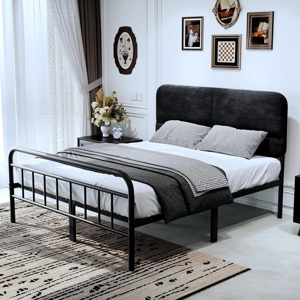 Full Queen Size Upholstered Bed Frame,Metal Platform Bed Frame with Headboard