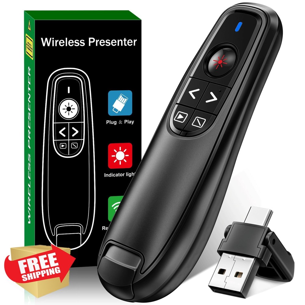 2-in-1 USB C Presentation Clicker Wireless PowerPoint Remote Slide Advancer