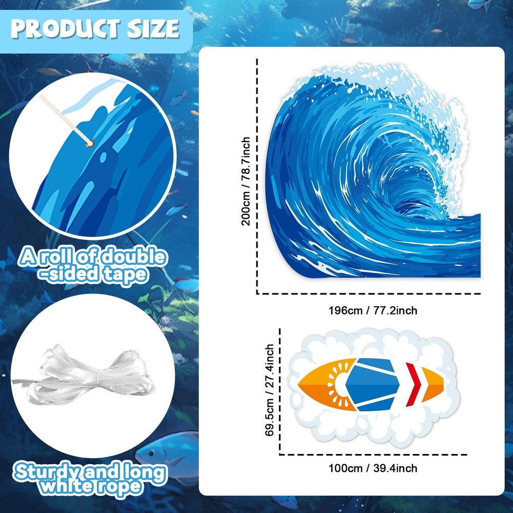 Ocean Waves Backdrop Tropical Summer Sea Wave Backdrop Banner Surfboard Shape...