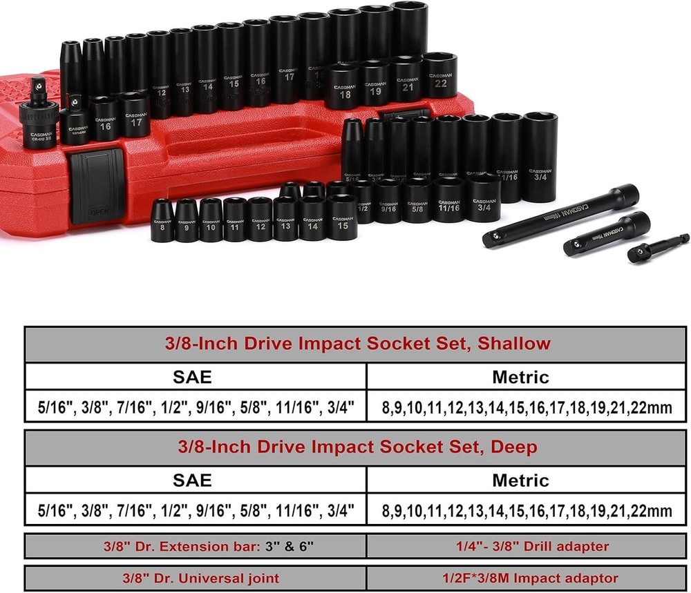 49-Piece Chrome Vanadium Drive Impact Socket Set - Durable & Corrosion-Resistant