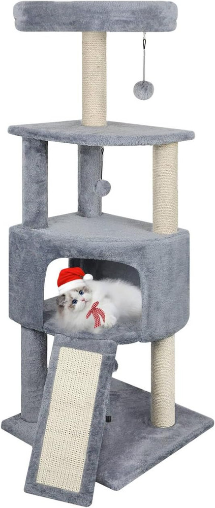 Multi-Level 45" Cat Tree Tower with Condo, Scratching Post & Toys - Grey