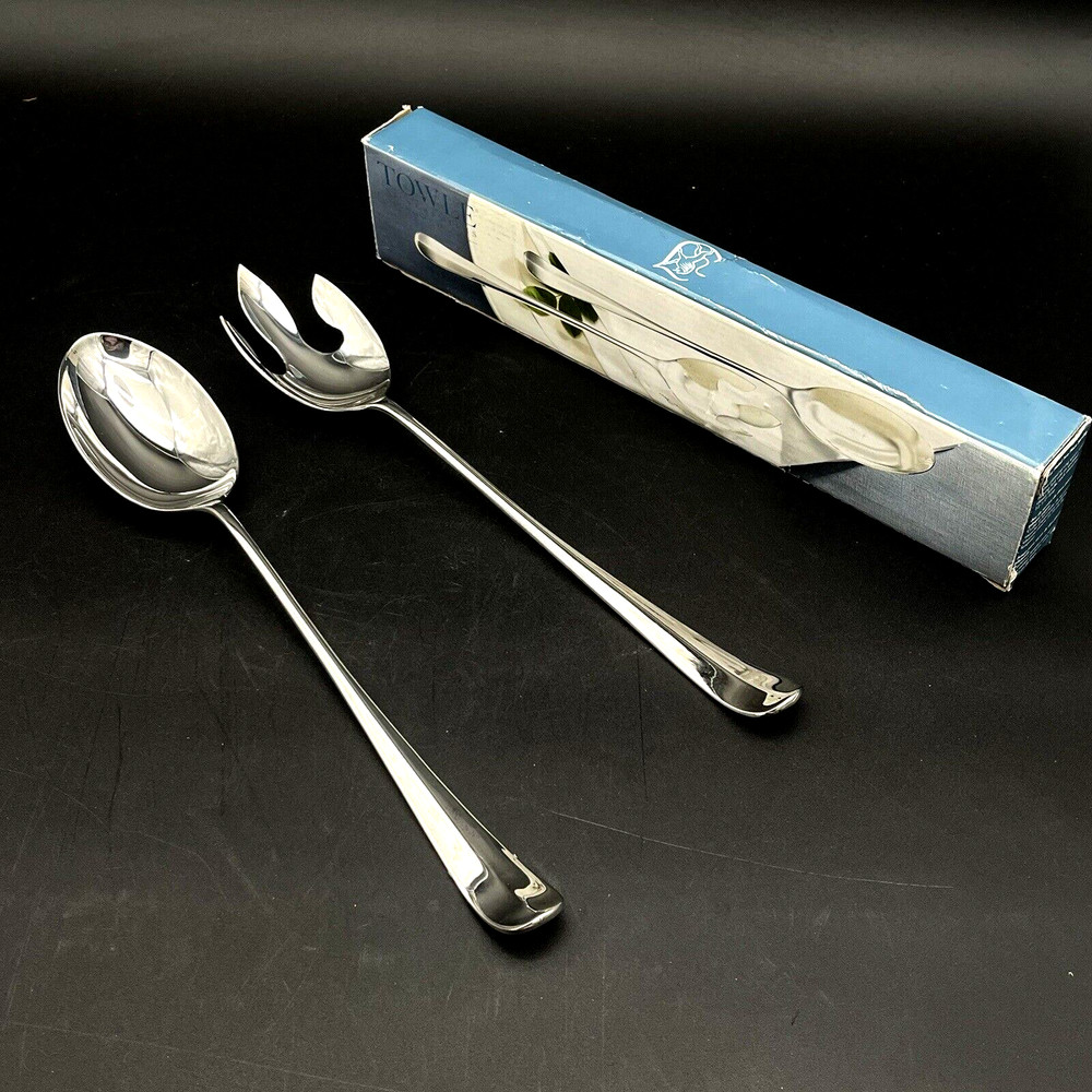 Towle Silverplate Rattail Serving Spoon and Fork 13" with Box and Tags - EUC