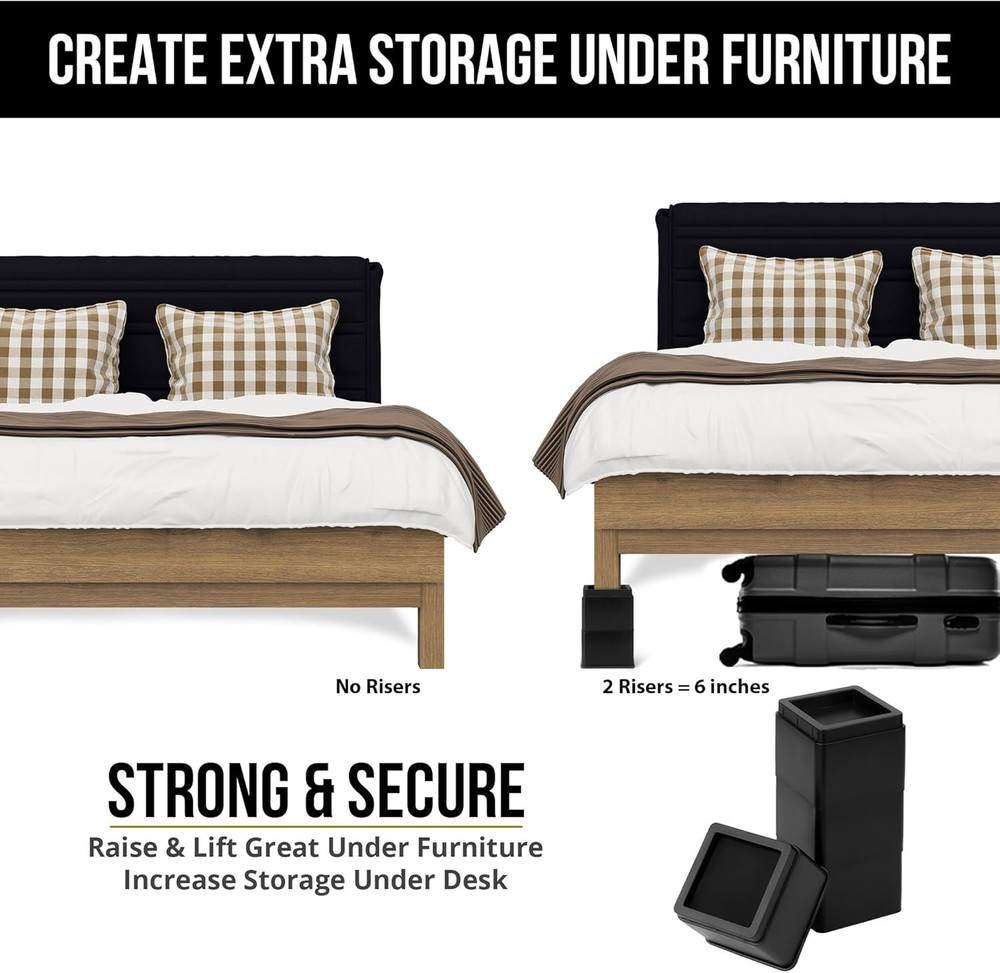 Bed Risers 3 Inch - Pack of 8 - Adjustable Stackable Furniture Lifts