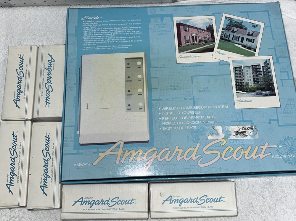 Amway Amgard E-8079 Complete Wireless Security Alarm System 6 Extra Transmitter