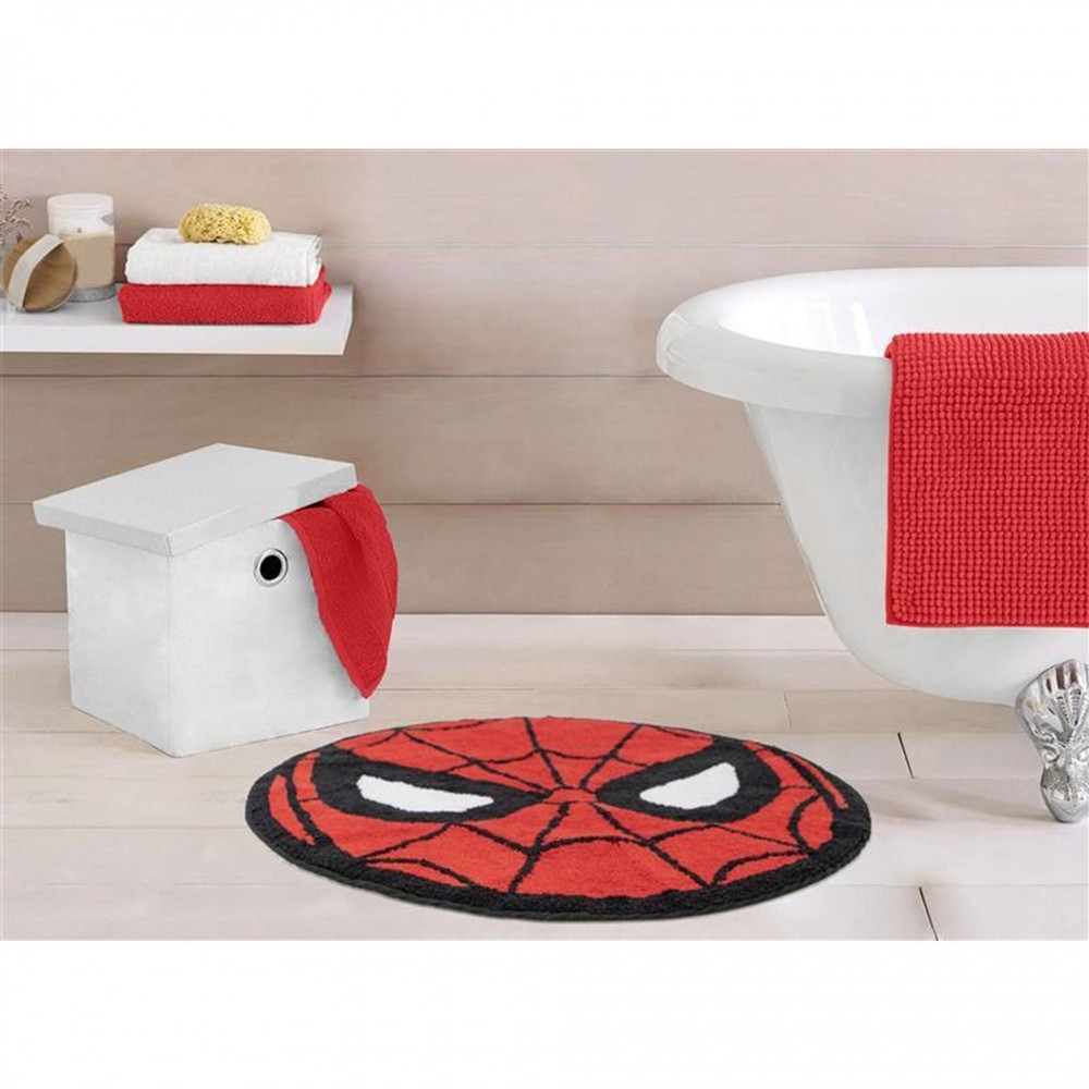 Spider-Man Mask Round Tufted Bath Rug Red