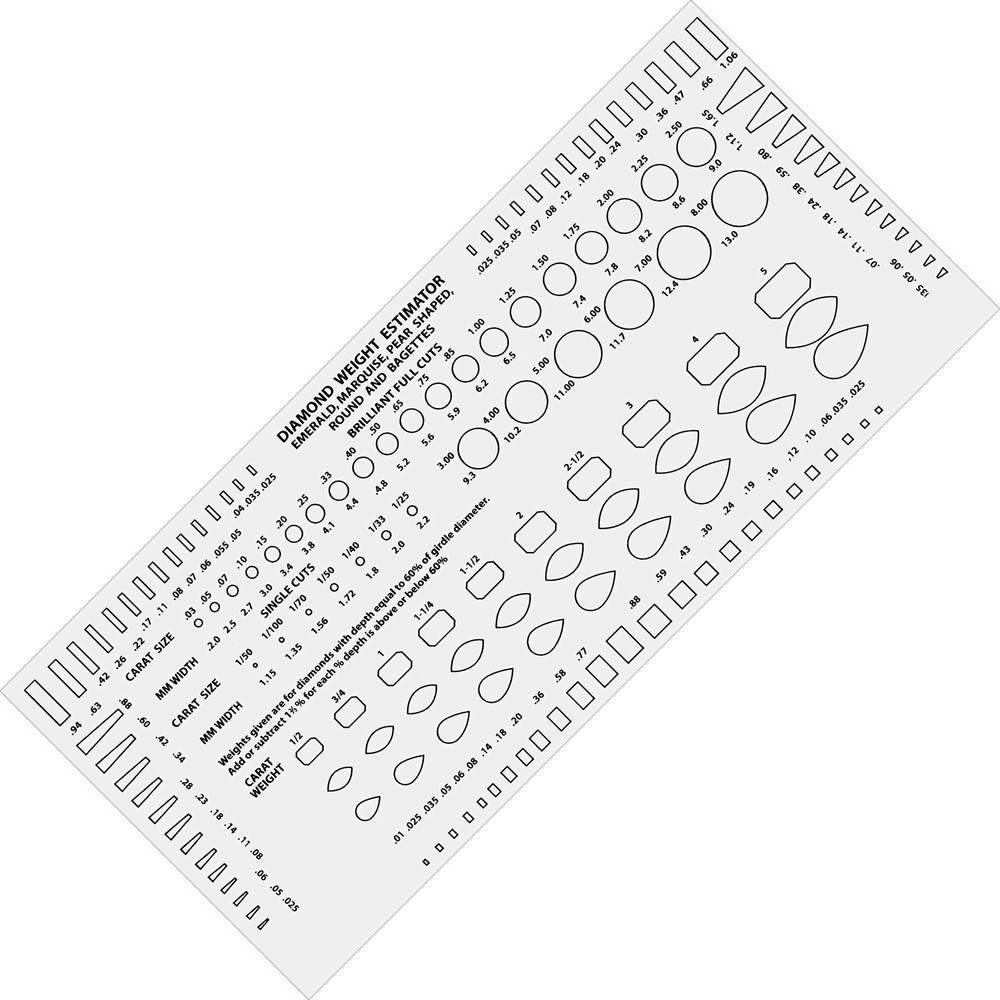 Euro Tool Diamond Gemstone Weight Gauge Gem Sizer Template White
