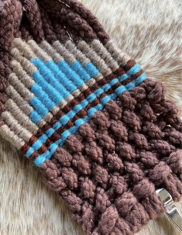 32” Size Wool Western String Girth Cinch Teal and Brown Aztec Design
