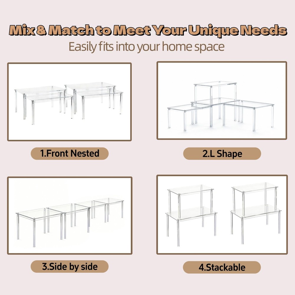Clear Acrylic Cabinet Organizer, 2-Pack Stackable Shelf Riser for Kitchen Pan...