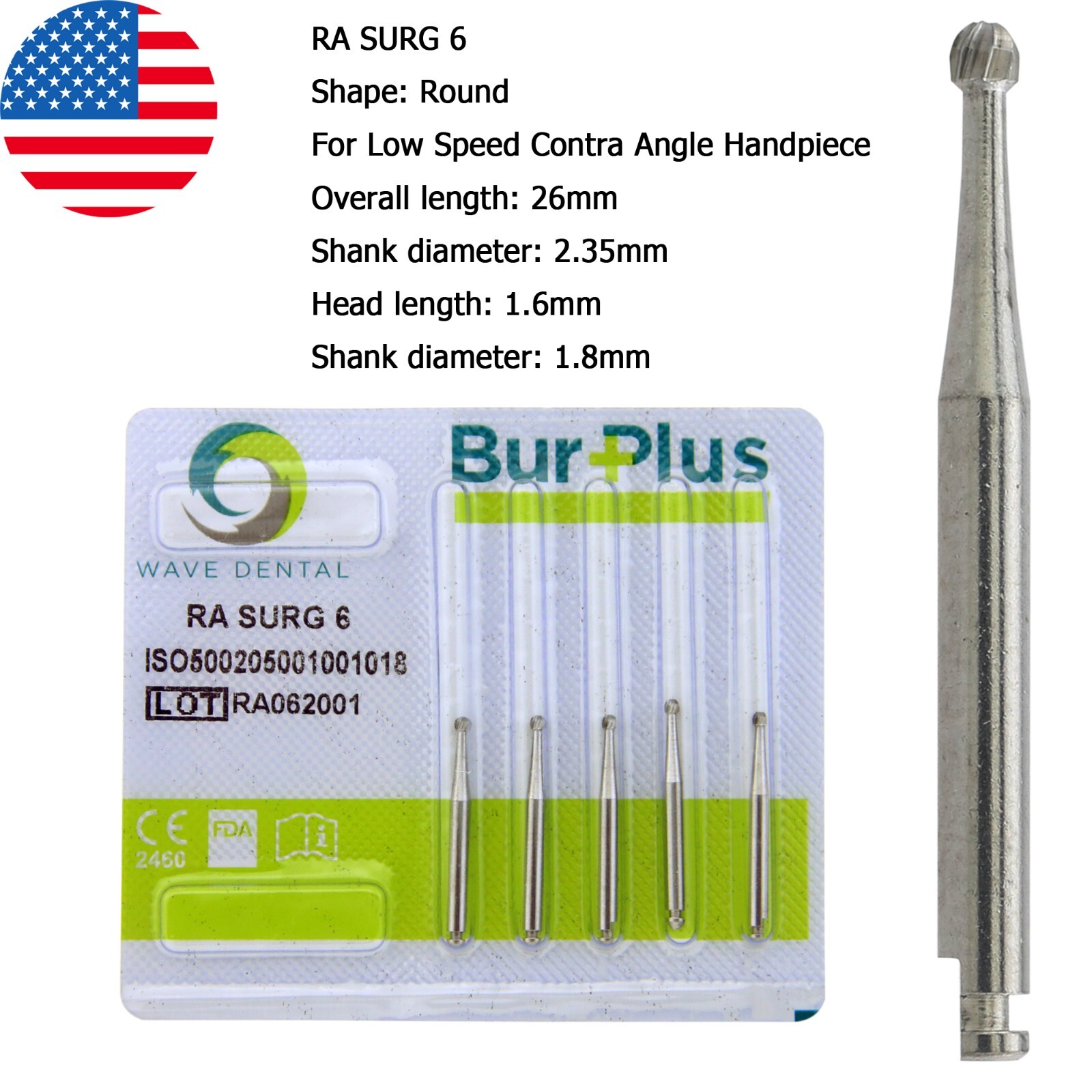 Wave Dental Carbide Round Burs Surgical Length Latch Burs Low Speed LA RA 2 4 6