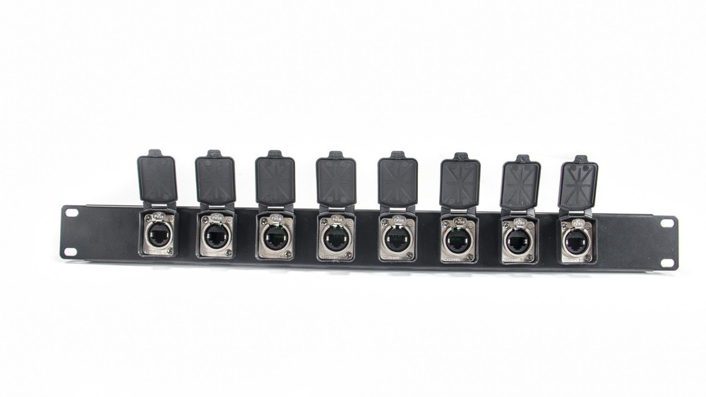 8 Channel Tactical Ethernet Breakout Rack Panel w/8 RJ45 Ethercon Jacks & Covers