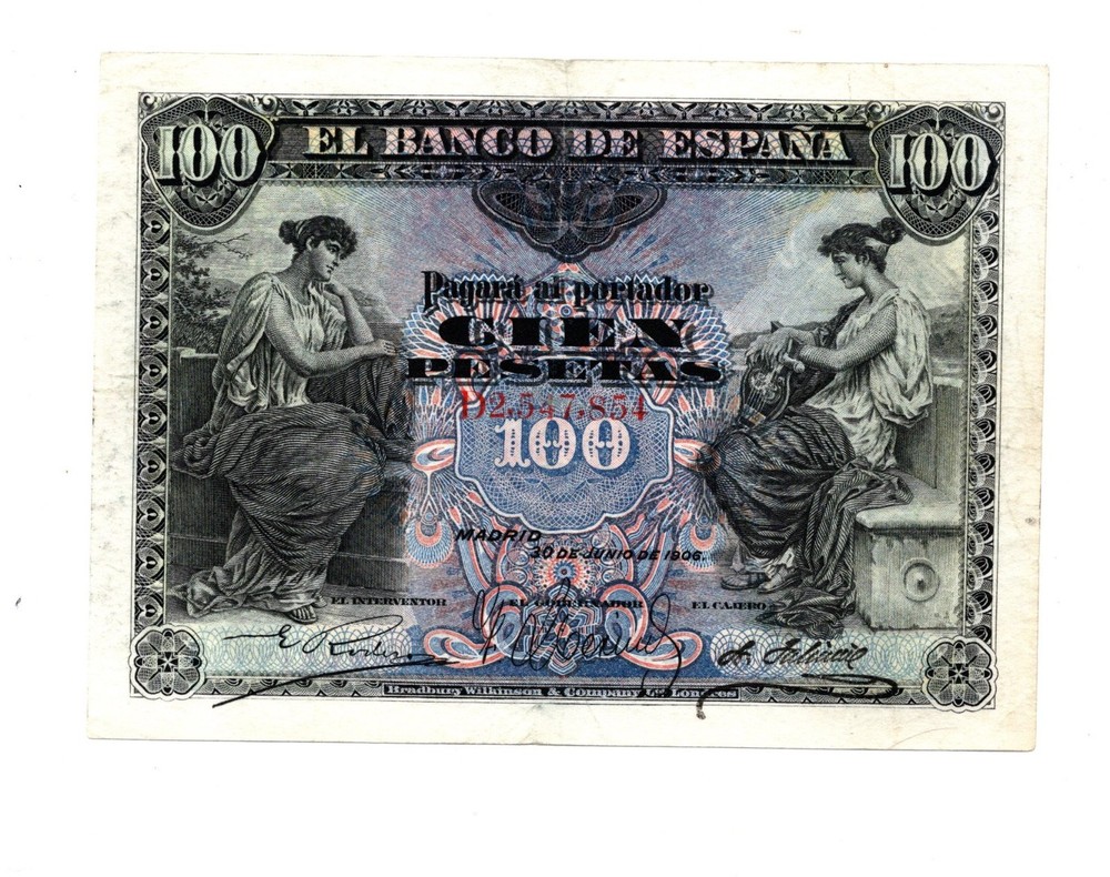 Spain - 100 Peseta Note - 1906 - P59a - VF/XF