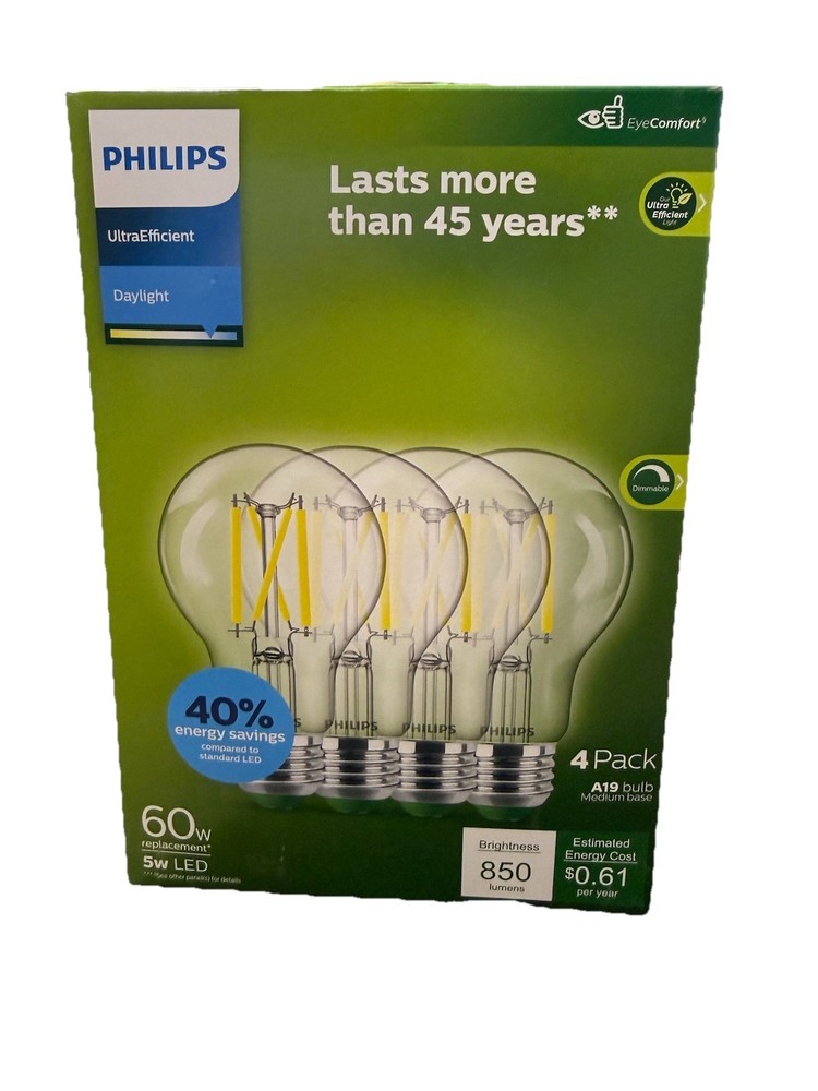 Philips Ultra Efficient 60W Equivalent Daylight A19 LED Bulb (4-Pack)