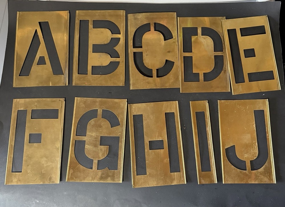 Reese's 6" inch Vintage Brass Interlocking Adjustable Letters stencils complete