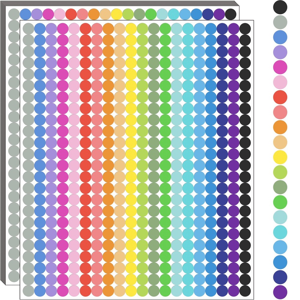 10000 PCS Small Dot Stickers 1/4" Round Color Coding 1/4", Multi-colored