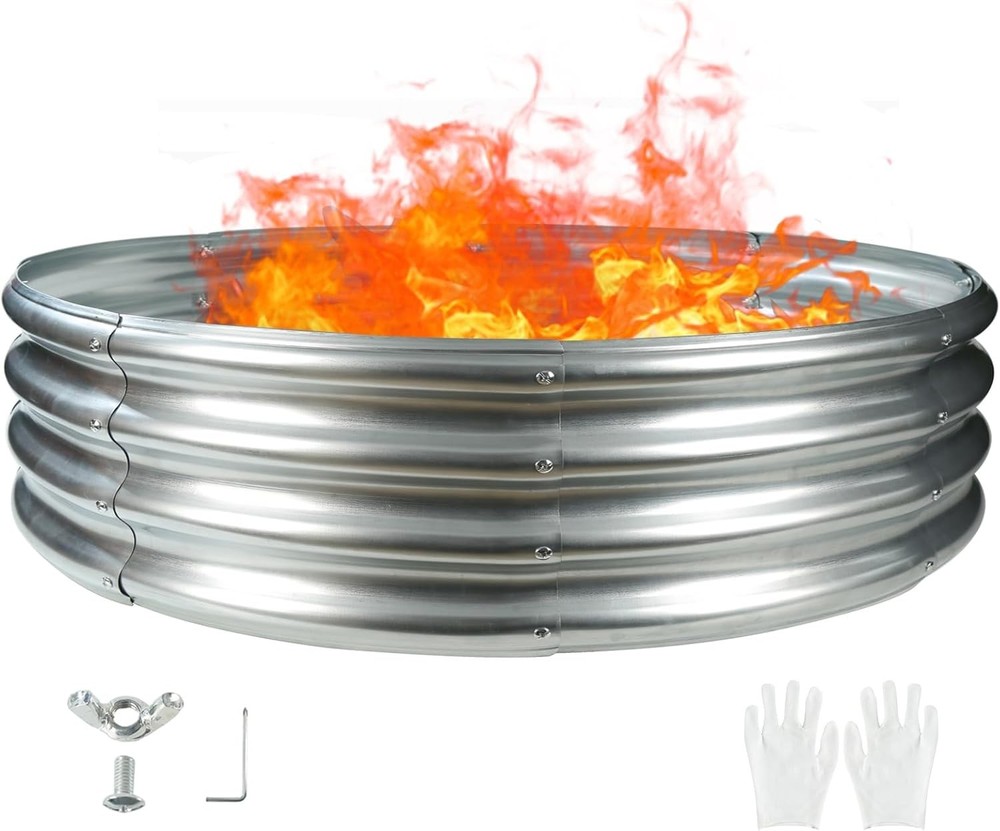 5FT Diameter Camp Fire Ring Pit, Large Round Galvanized Steel Fire Pit, Heavy...