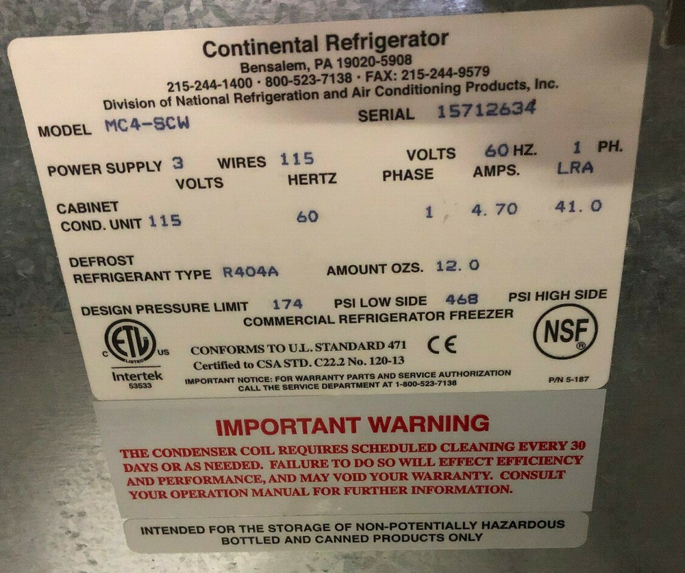 Continental Ref MC4-SCW Milk Cooler