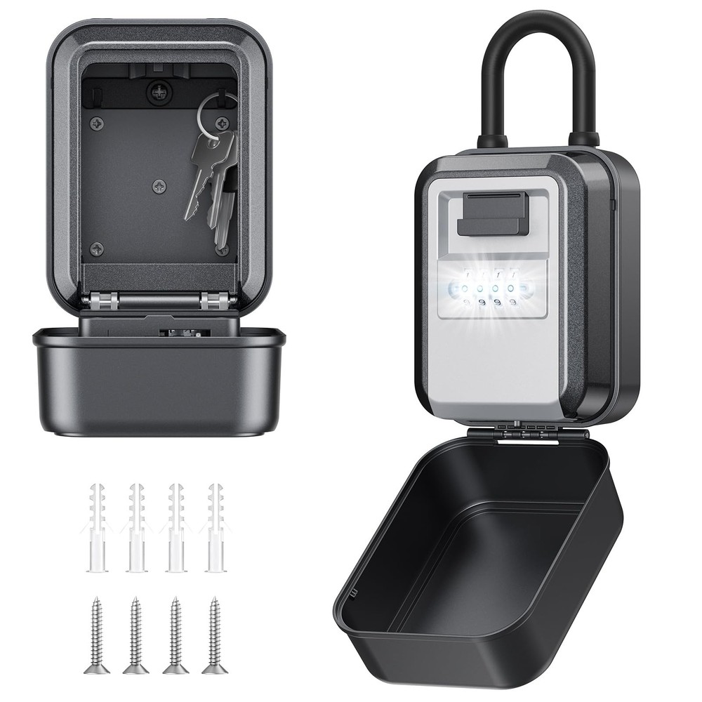 Light Up Key Lock Box  Waterproof Wall Mount Portable 4Digit Combination Key ...