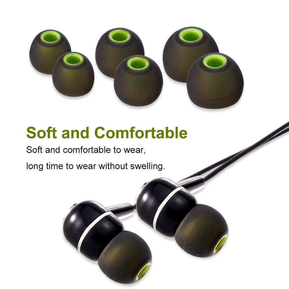Earbud Tips High Quality Soft Silicone Small/Medium/Large, Black/Green