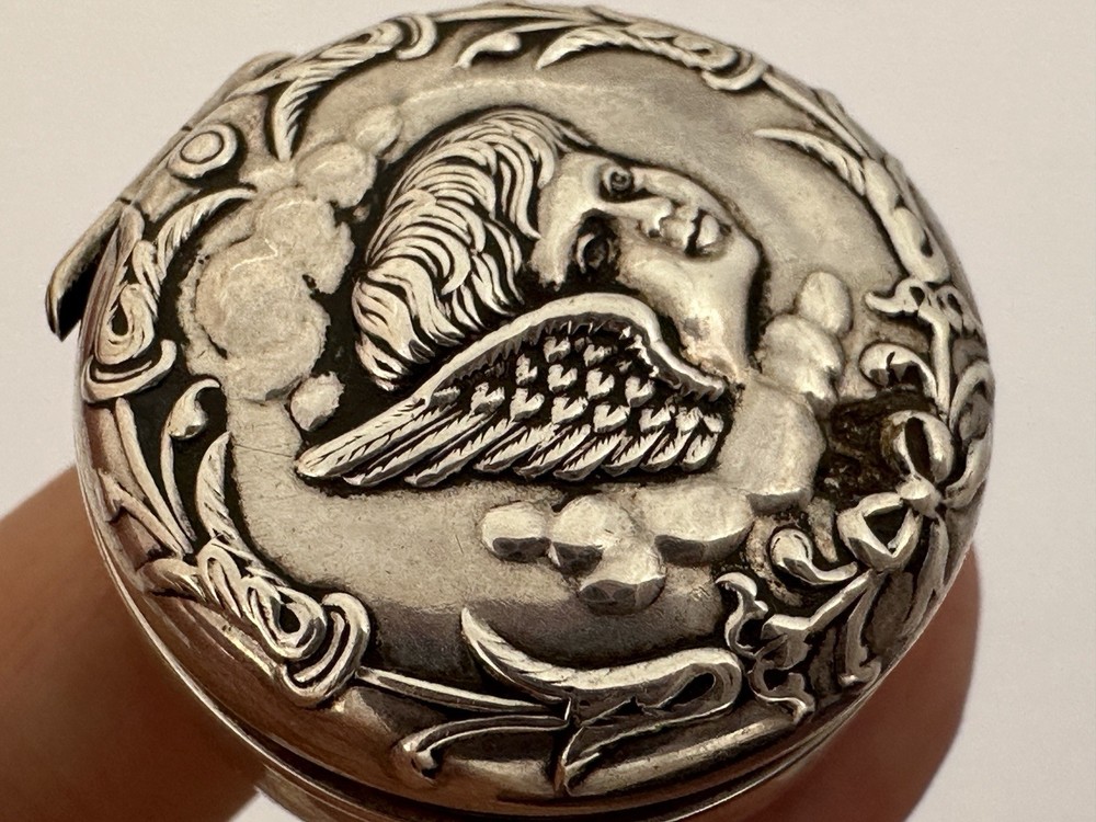 Antique Solid Silver Pill Box Reynolds Angels c.1903