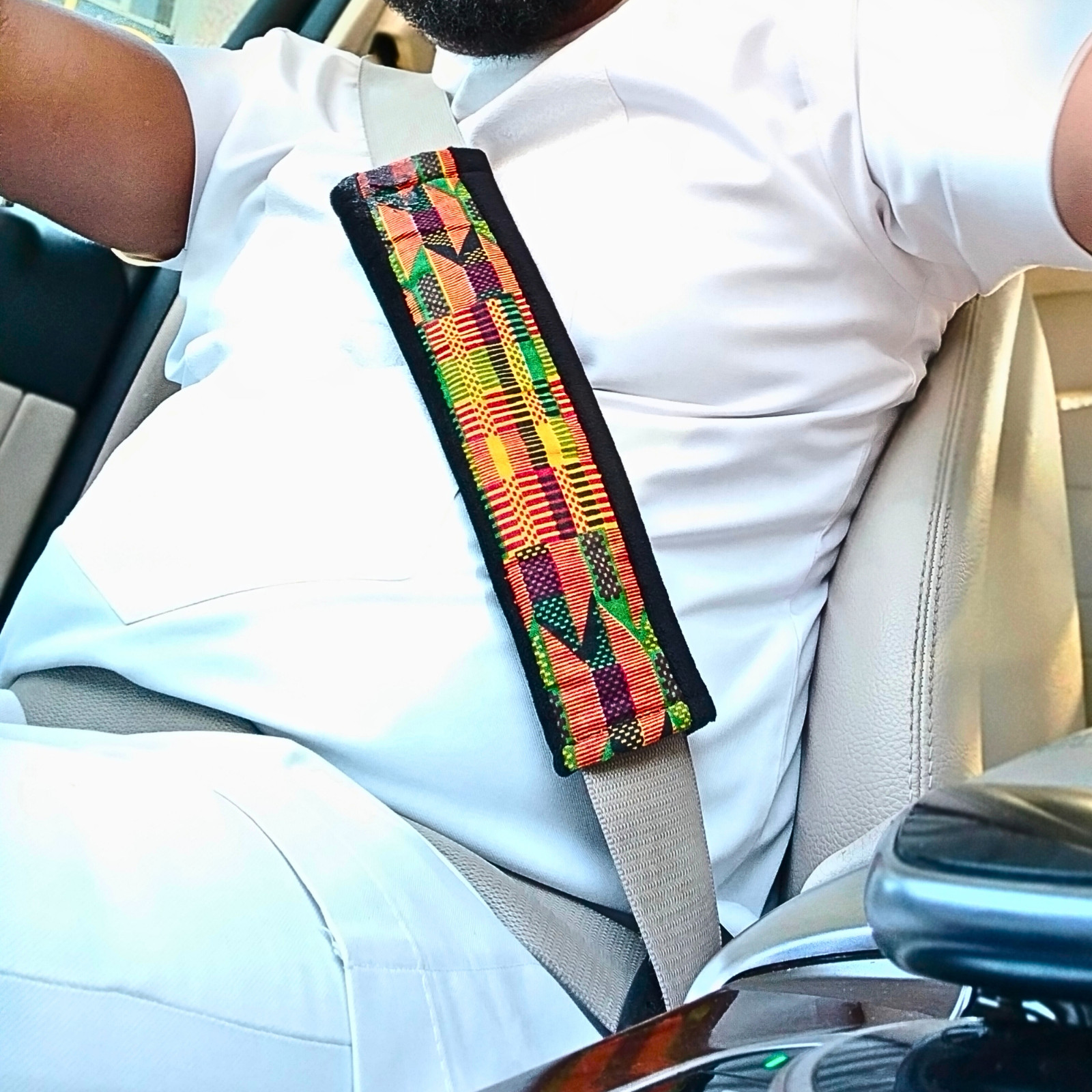 2PCS Car Seat Belt Pad, Auto Kente Print Safety Seat Belt Shoulder Pads Strap