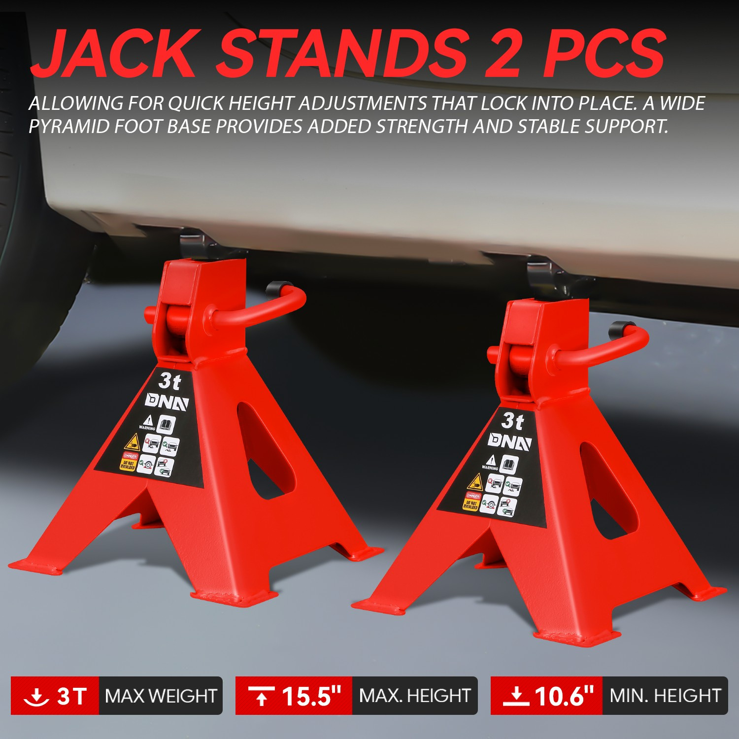 10.8"-15.7" Adjustable Height 3 Ton/6600lbs Car Lifting Jack Stand Red 2Pcs