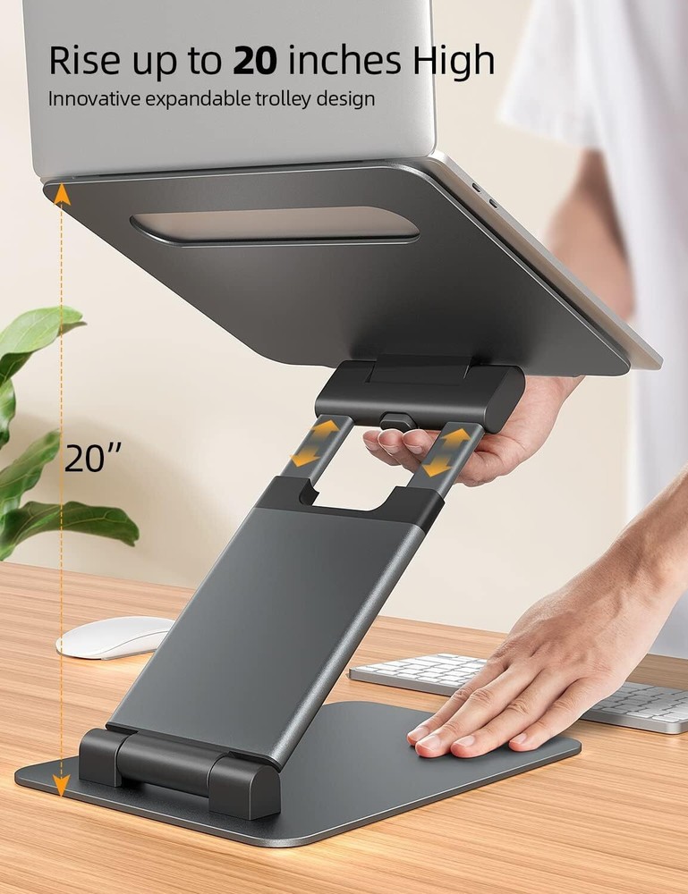 Height Adjustable Laptop Stand for Desk Dual Foldable Aluminum Computer Riser