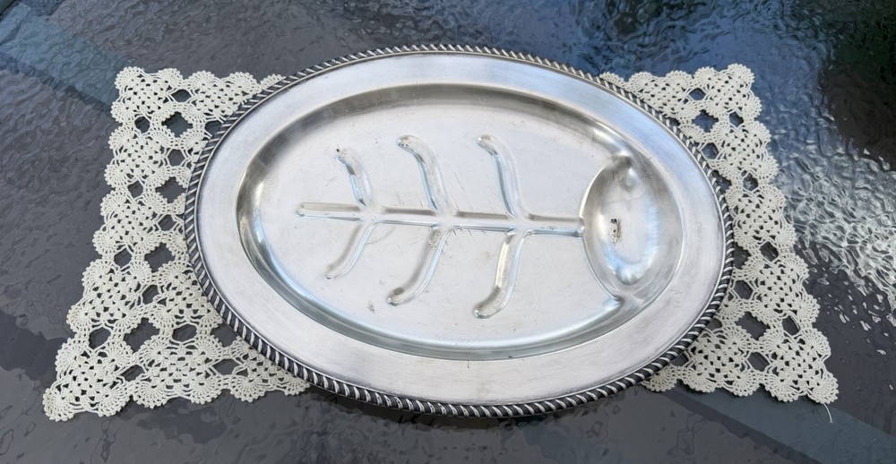 Vintage Silverplate Fish Platter w Removable Insert Oval Serving Tray