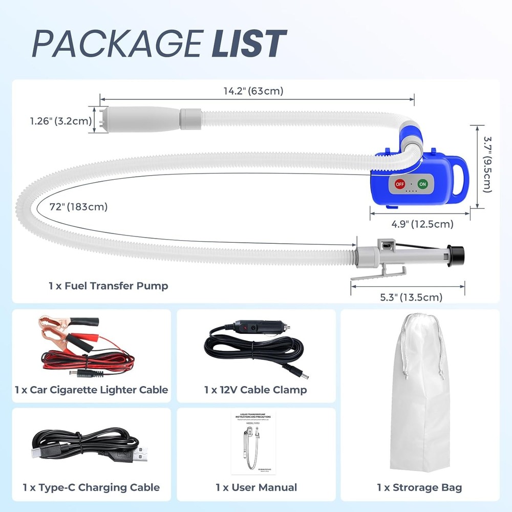 Fuel Transfer Pump Electric With Auto-Stop Sensor Leak Protection, Blue