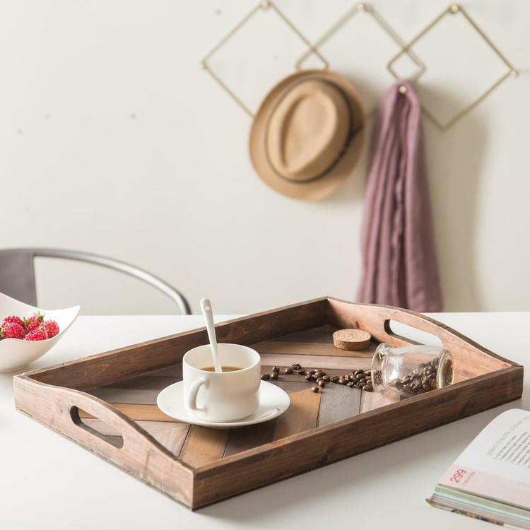Rustic Wood Chevron Pattern Breakfast Serving Tray
