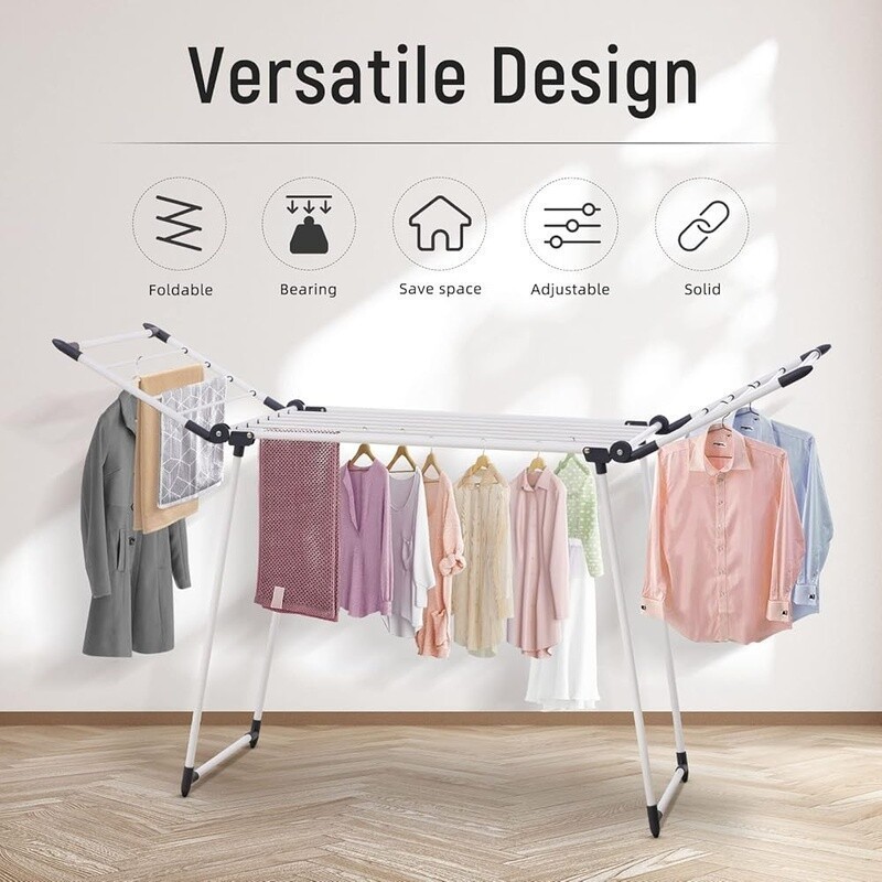Collapsible Clothes Drying Rack Space Saving Indoor Outdoor Laundry Rack Clips