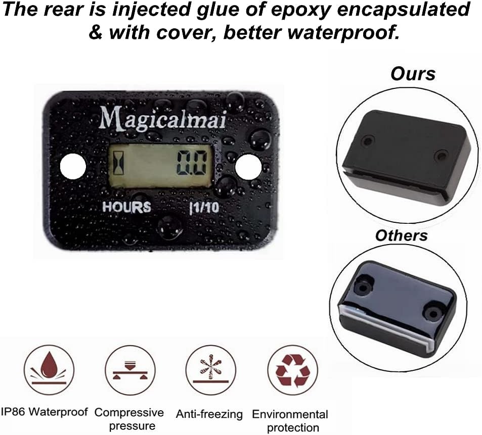 High-Precision Hour Meter for Gas Engines - Waterproof, Shockproof, LCD Readout