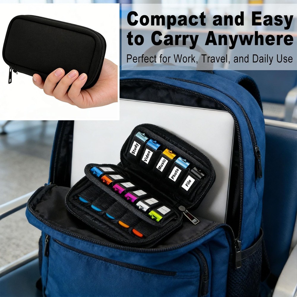 USB Flash Drive Organizer Case 20 Slots Memory Stick Storage Pouch with Zippe...