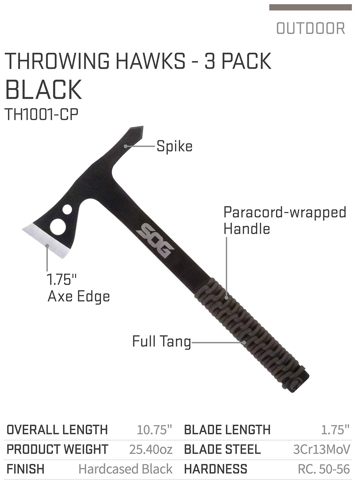 SOG Specialty Knives TH1001-CP One Piece Steel Throwing Hawk Axes w/Nylon