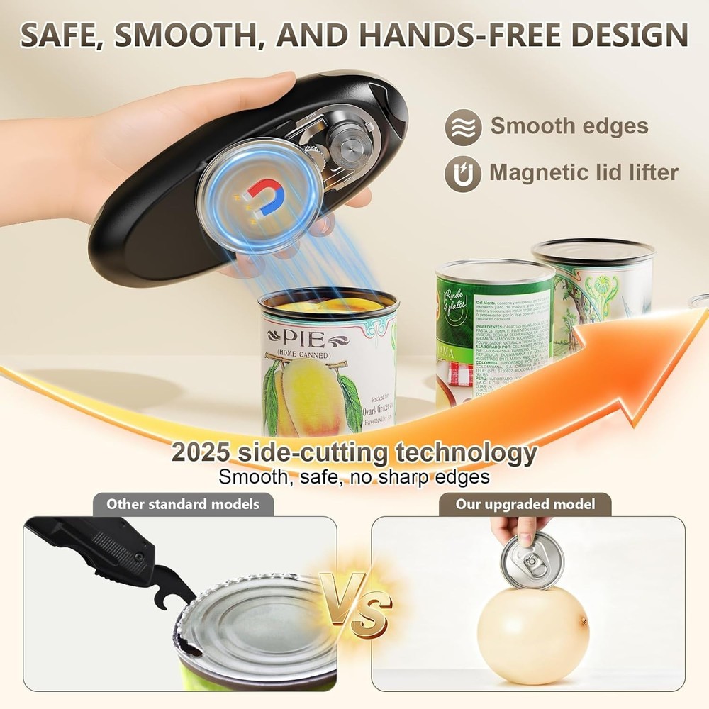 Electric Can Opener Automatic Rechargeable Fast Safe Smooth Edge Kitchen Gadget