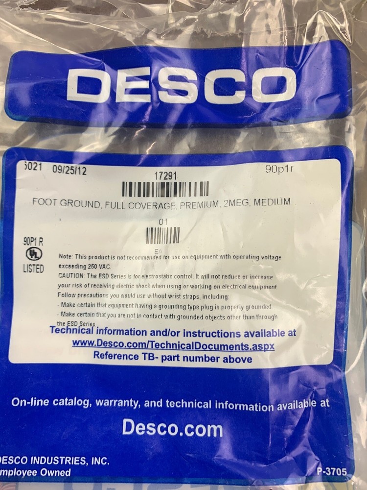 DESCO 17291 Premium Full Coverage Foot Grounder, 2 Meg Resistor Medium GROUND VY
