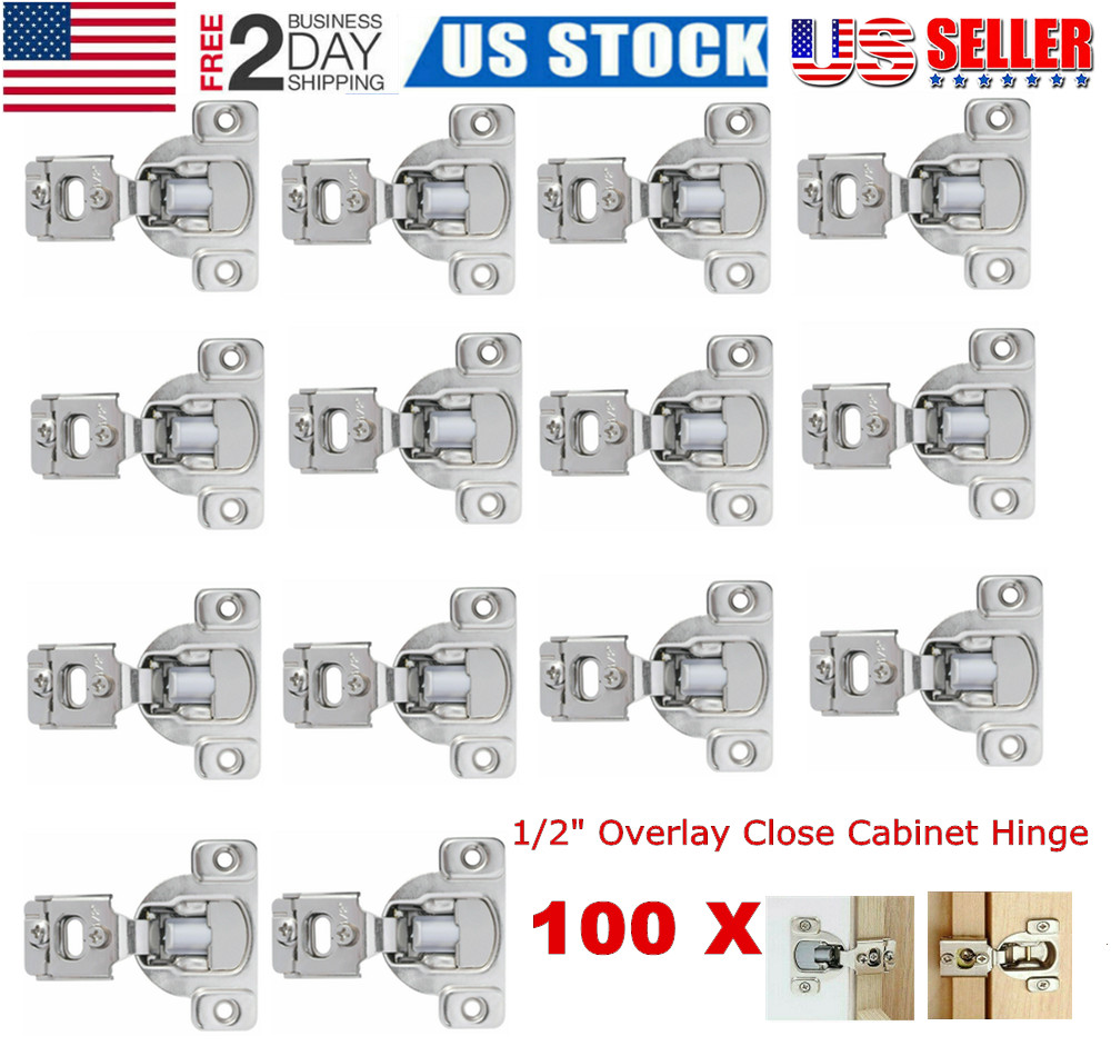 100 PCS Overlay Soft Close Face Frame 105° Compact Cabinet Hinge Handware 1/2"