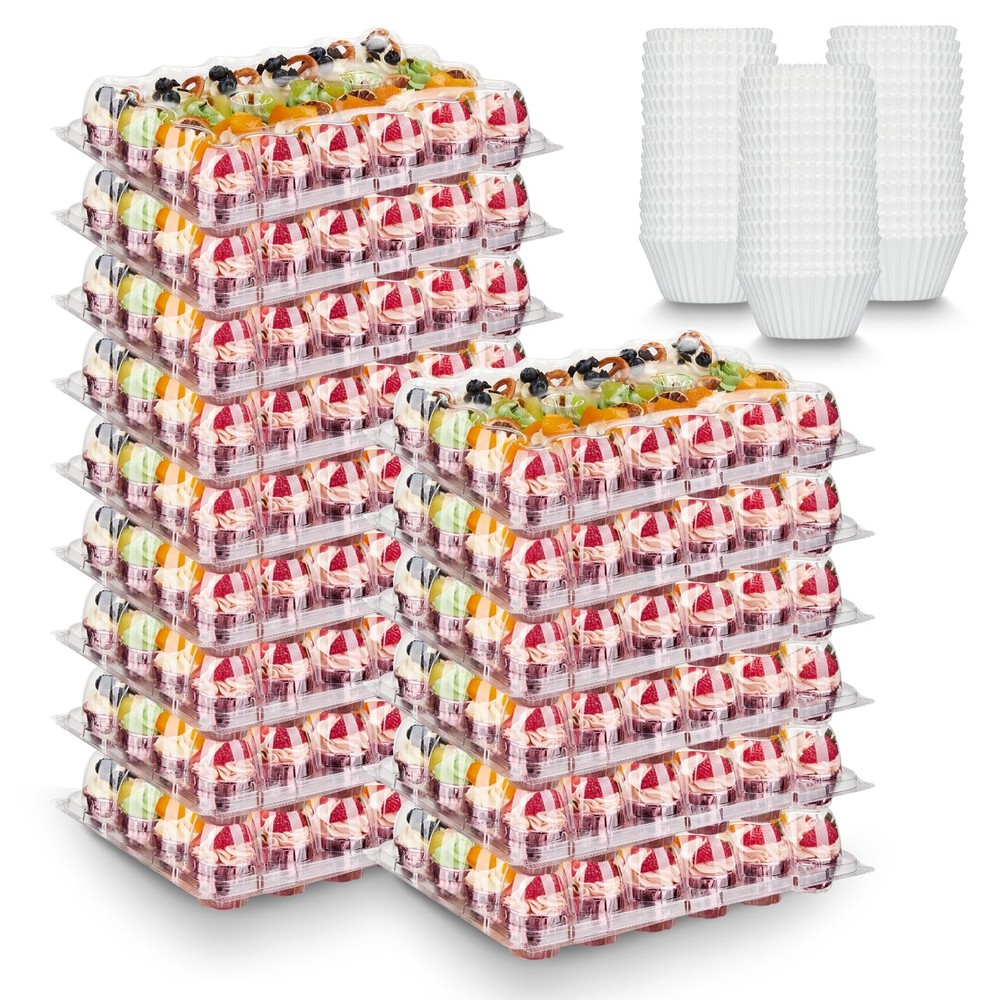24 Pack X 15 Sets Mini Cupcake Containers With 375 Pack Cupcake Liners Plastic