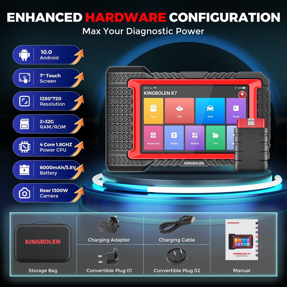 KINGBOLEN K7 OBD2 Car Diagnostic Tool Key Coding Full System CANFD Free Update
